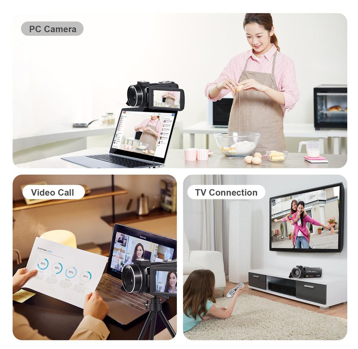 Andoer 2.7K Digital Video Camera Camcorder DV Recorder 48MP 16X Digital Zoom 3.0 Inch IPS Touch Panel Supports Face Detection Beauty Face Smile Capture Anti-shake with 2pcs Batteries + Remote Control + Mini Tripod + Carry Bag