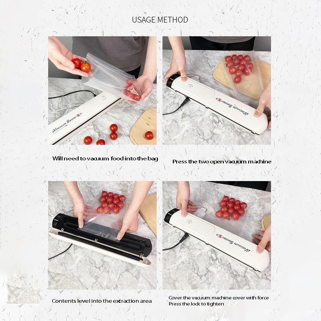 US Plug Vacuum Sealer Automatic Food Sealer Machine for Dry and Moist Food Storage Preservation with 10 Pcs Seal Bags A