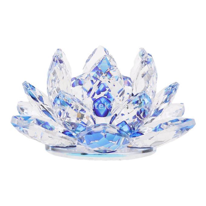 Crystal Lotus Flower Buddhist Ornament Feng Shui Art Glass Blue