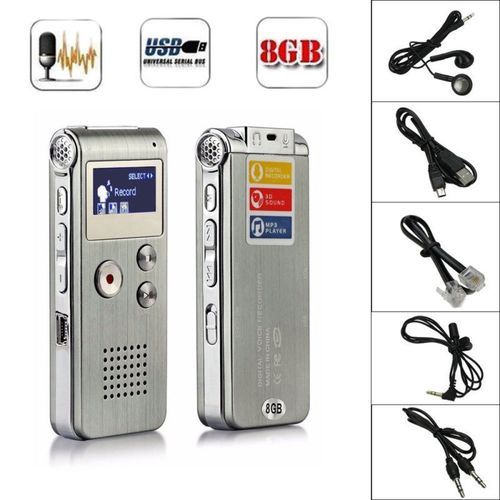 Multifunctional Rechargeable 8GB Voice Recorder-Silver