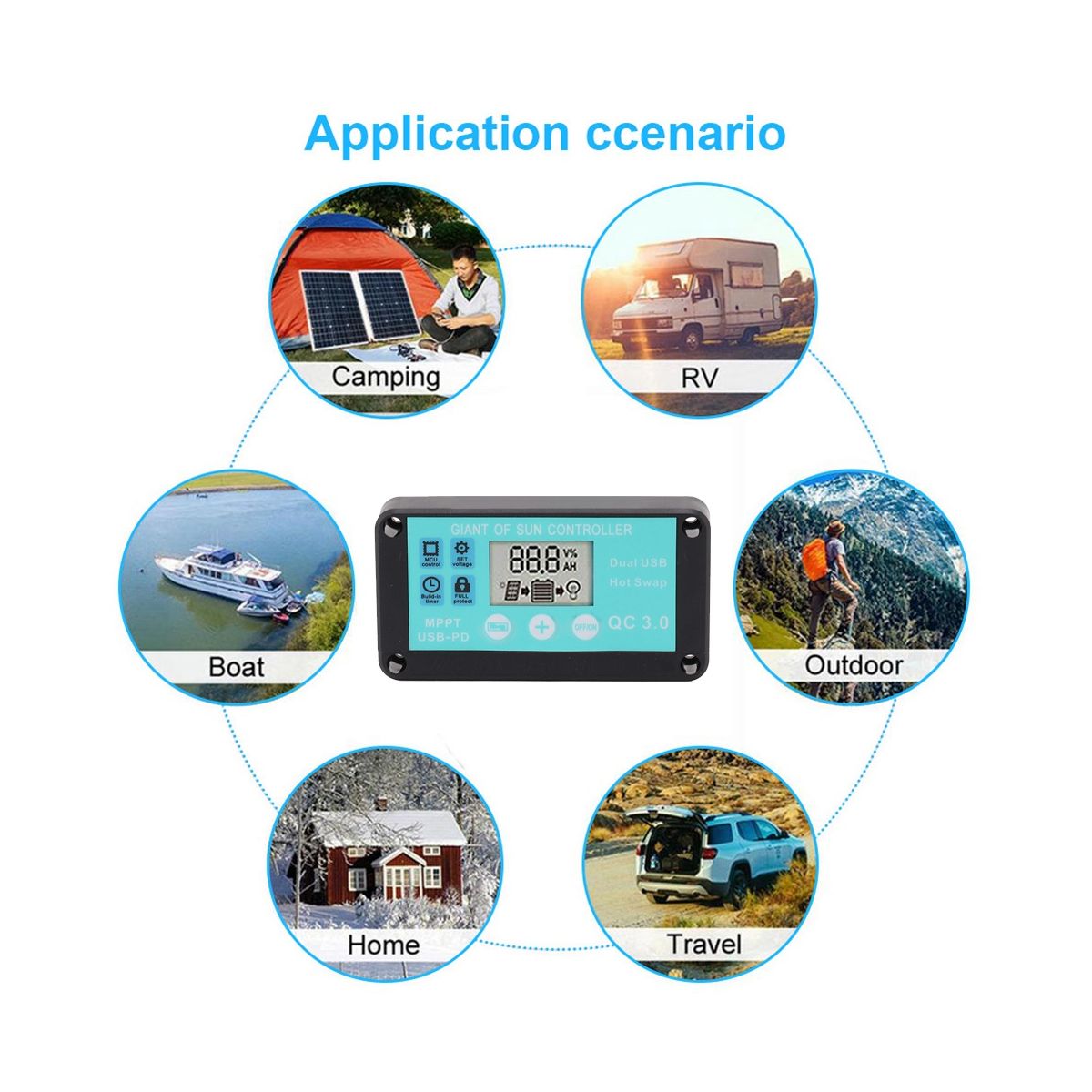 MPPT Solar Charge Controller Multiple Protection Solar Solar QC3.0 Controller with LCD Screen(10A)