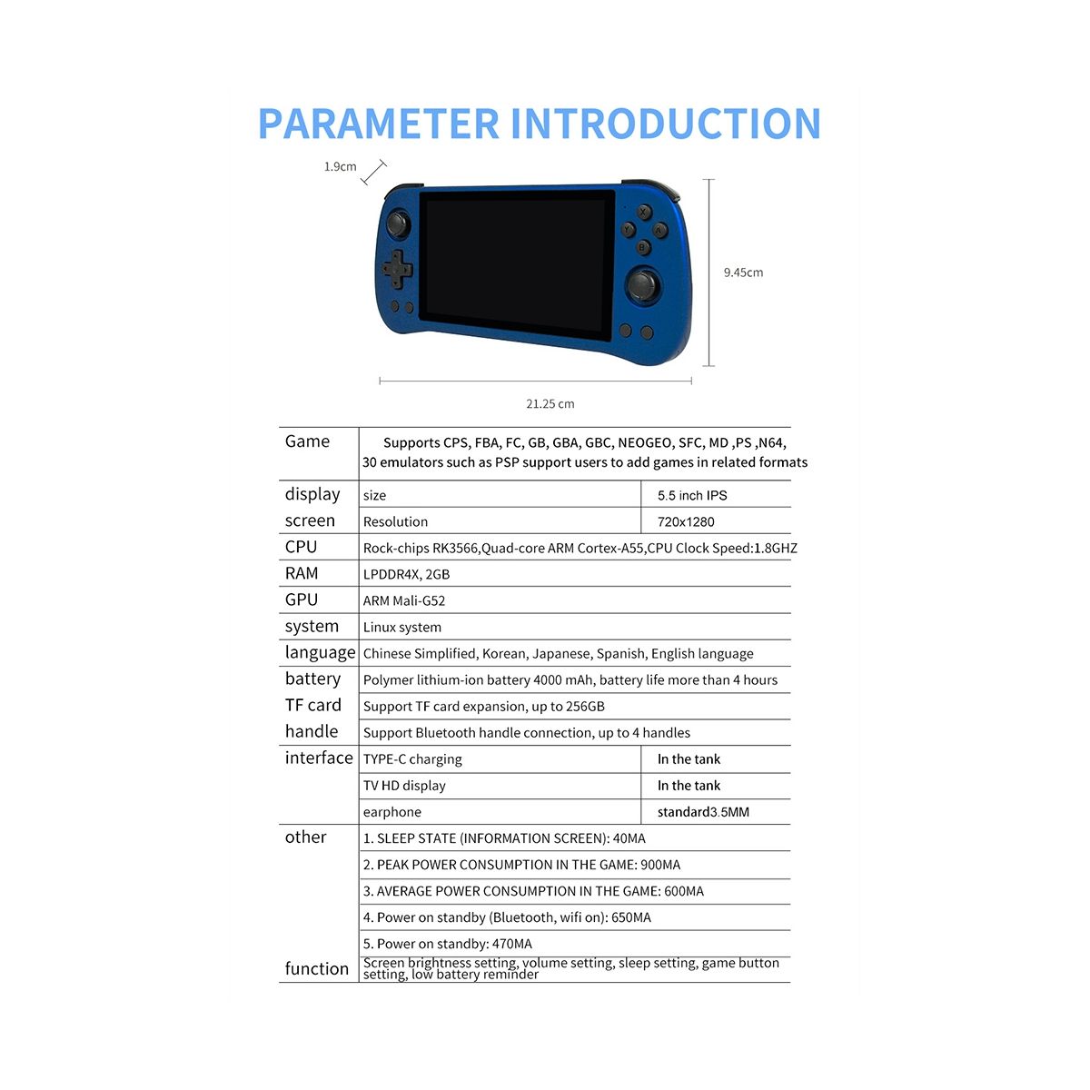 For POWKIDDY X55 Retro Game Console 16G+64G RK3566 5.5 INCH 1280X720 IPS Screen Open-Source Linux Handheld Video Console