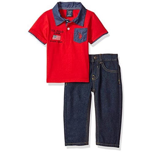 Baby Boys' Polo Shirt And Pant Set, Red Flag