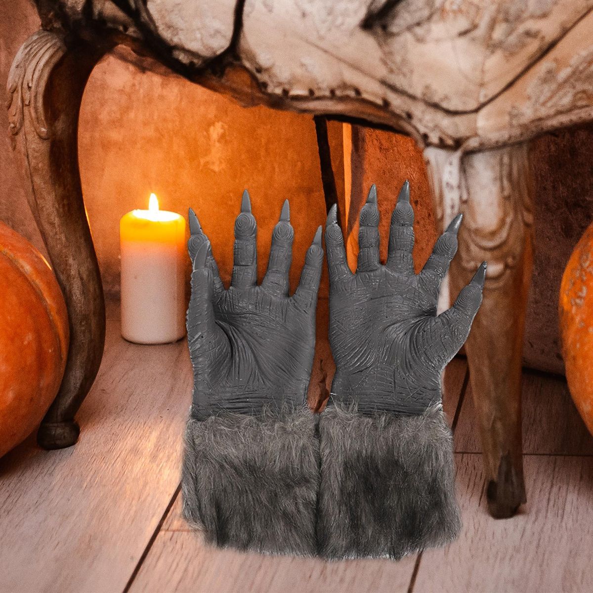 Werewolf Costume Gloves Paws With Claws Grey Scary Monster
