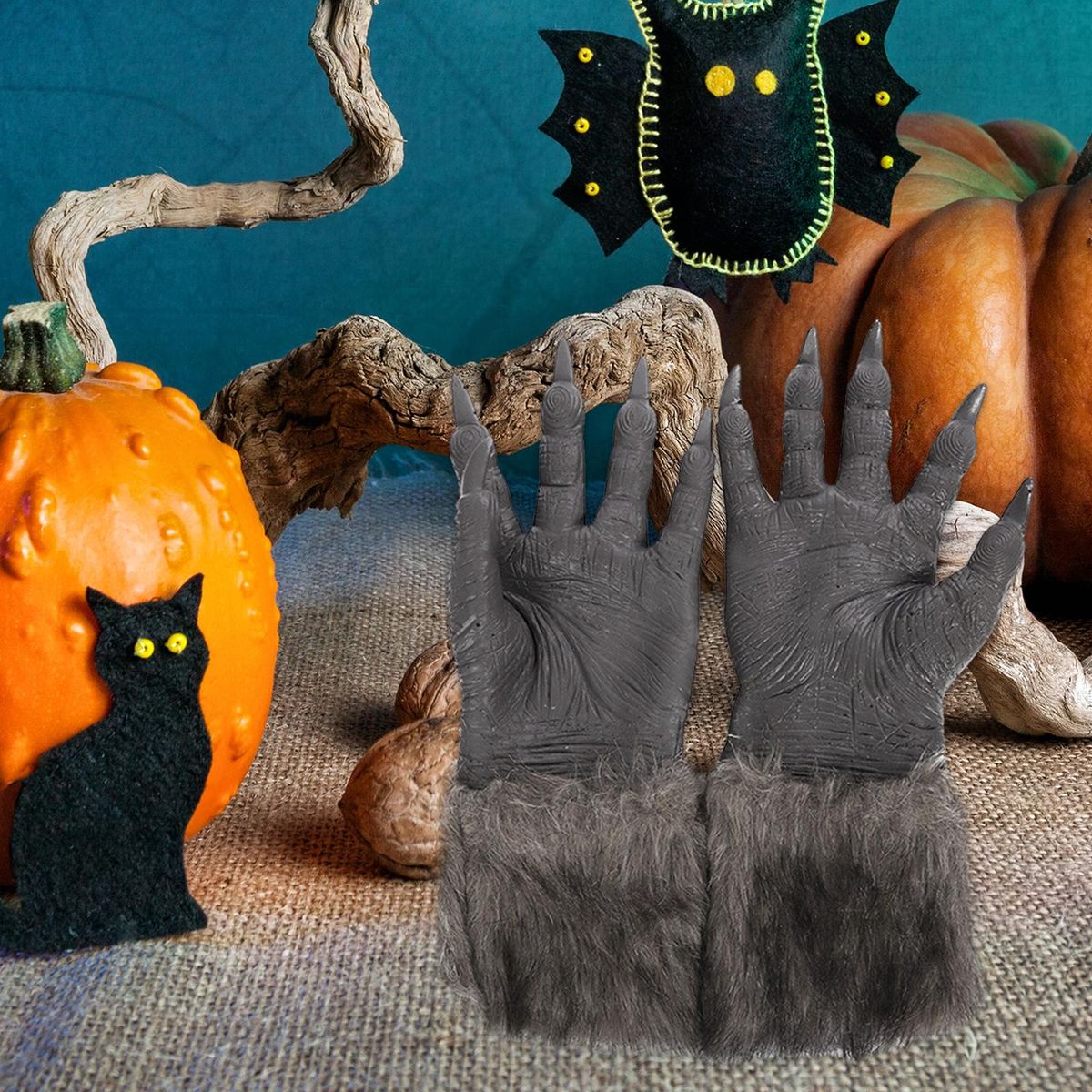 Werewolf Costume Gloves Paws With Claws Grey Scary Monster
