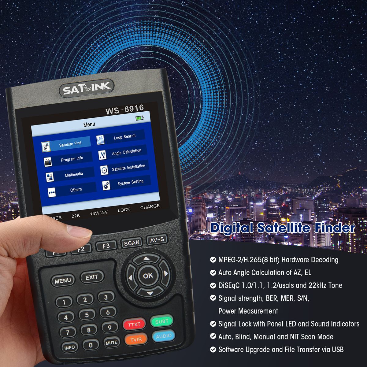 WS-6916 Digital Satellite Finder Meter HD Digital Satellite