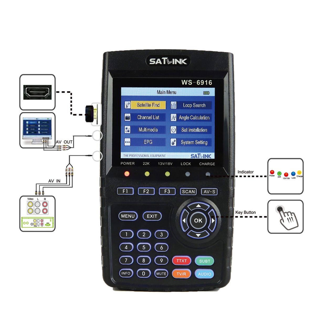 WS-6916 Digital Satellite Finder Meter HD Digital Satellite