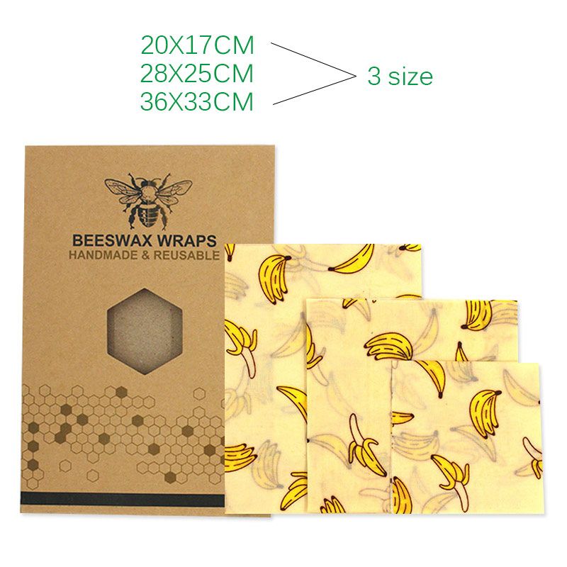 Beeswax Fresh Wrap Cloth Food Storage Organic Cotton Bee Wrap Bees Wax Wrap Reusable Cling Film Packaging Fresh Food Zero Waste-Banana-pattern