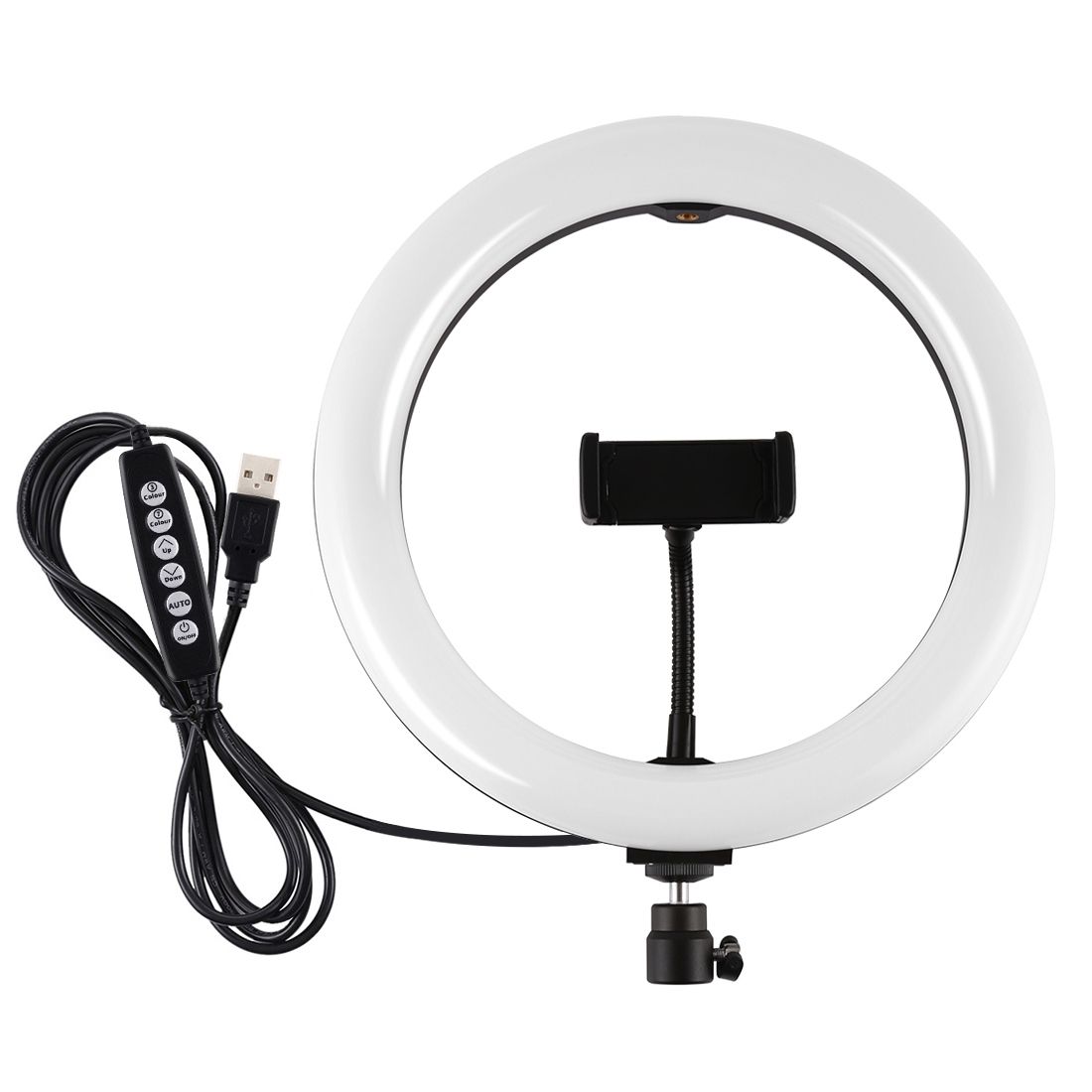 PULUZ 10.2 Inch 26cm USB 10 Modes 8 Colors RGBW Dimmable LED Ring Vlogging Photography Video Lights With Cold Shoe Tripod Ball Head & Phone Clamp(Black)