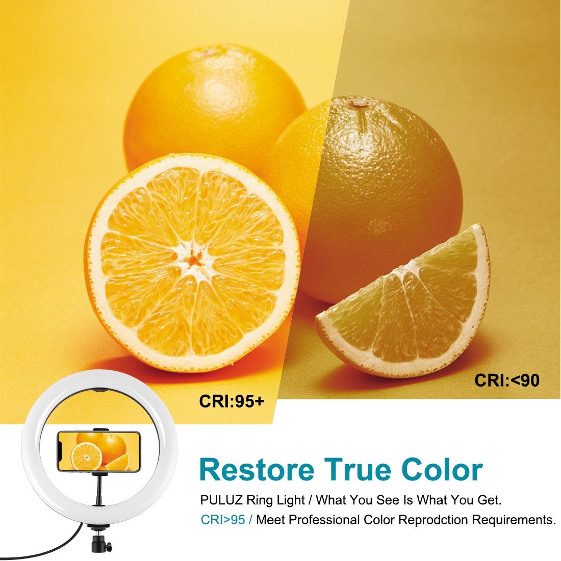 PULUZ 10.2 Inch 26cm USB 10 Modes 8 Colors RGBW Dimmable LED Ring Vlogging Photography Video Lights With Cold Shoe Tripod Ball Head & Phone Clamp(Black)