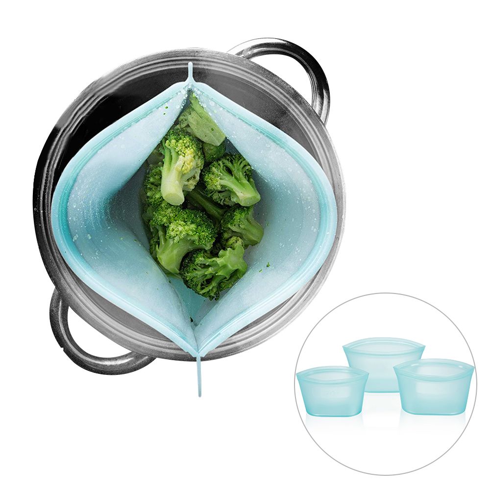 Food Storage Bag Silicone 3Pcs/set Fresh Bowl For Food Meat Reusable Seal Fresh-keeping Bags Freezer Cooking Fresh Bags-Bule-3pcs