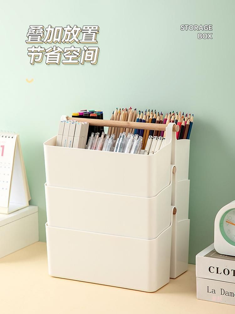 Kindergarten Art Zone Studio Wooden Storage Box Brush Crayon Marker Pen Pencil Case Portable Multi-Grid Tool Box