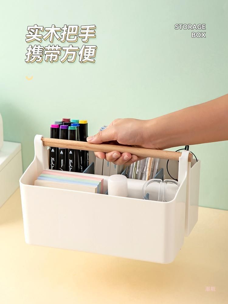 Kindergarten Art Zone Studio Wooden Storage Box Brush Crayon Marker Pen Pencil Case Portable Multi-Grid Tool Box