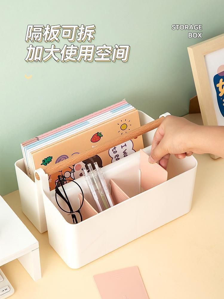 Kindergarten Art Zone Studio Wooden Storage Box Brush Crayon Marker Pen Pencil Case Portable Multi-Grid Tool Box