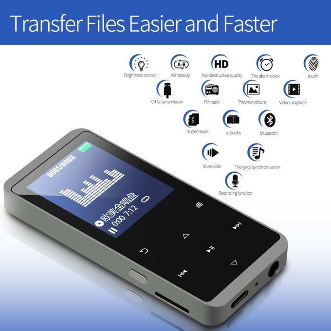 16GB Bluetooth MP3 Player Touch Screen Music FM Radio Recorder Gray
