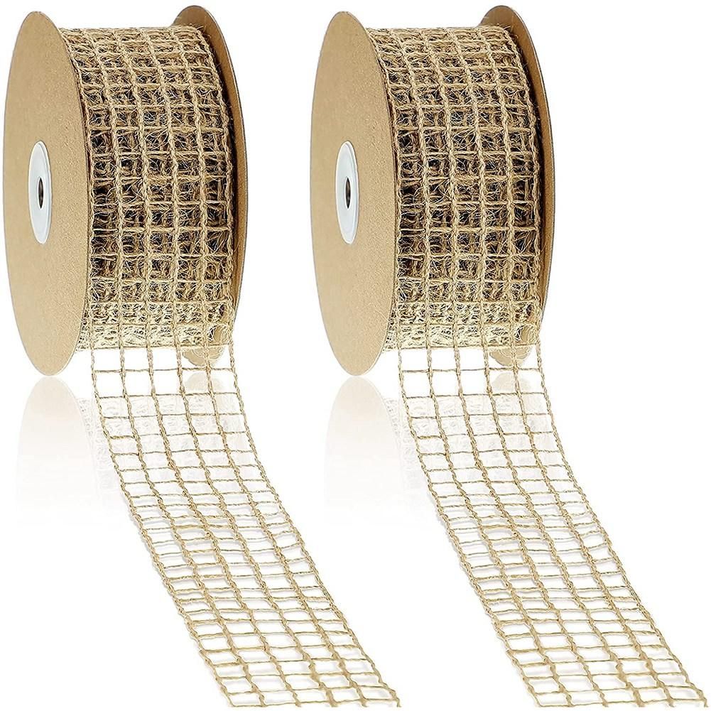 2 Rolls 20 Yards By 2.5 Inch Christmas Mesh Burlap Wired Ribbon