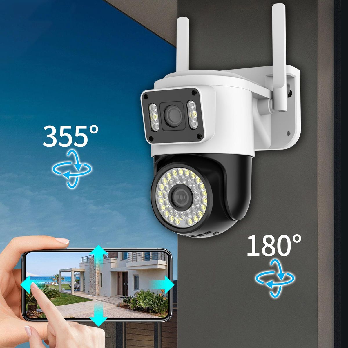 WiFi Security Camera Dual 1080P 2MP Dual Camera 2.4G/5GHz WiFi for Home Security Detection Alarm Two-way Intercom APP:yoosee