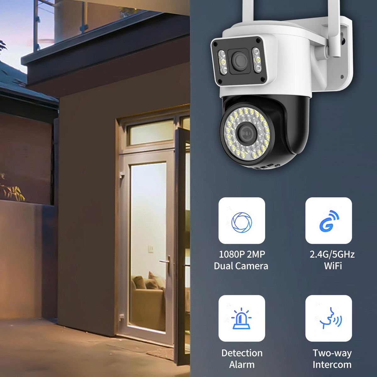 WiFi Security Camera Dual 1080P 2MP Dual Camera 2.4G/5GHz WiFi for Home Security Detection Alarm Two-way Intercom APP:yoosee