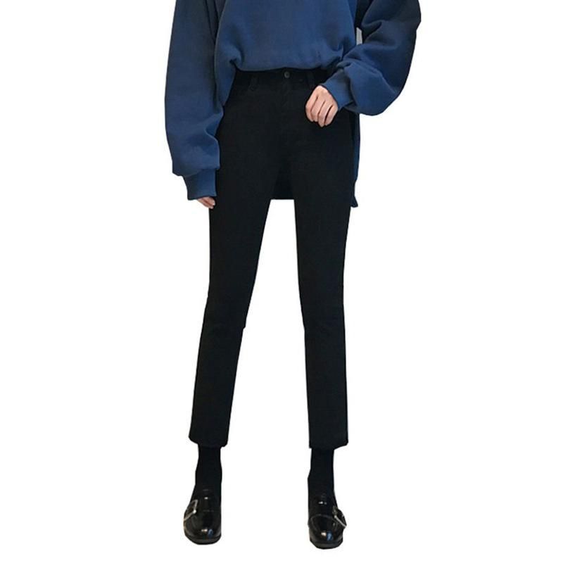 Black raw edge small straight tube jeans for women in the autumn and winter of 2022, new high