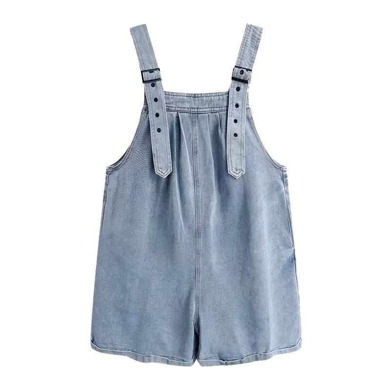 Curled jeans suspenders shorts for women's summer new cool and cute little wide leg student loose