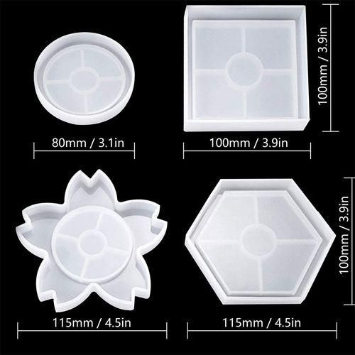 4 Pack DIY Coaster Silicone Molds For Resin,