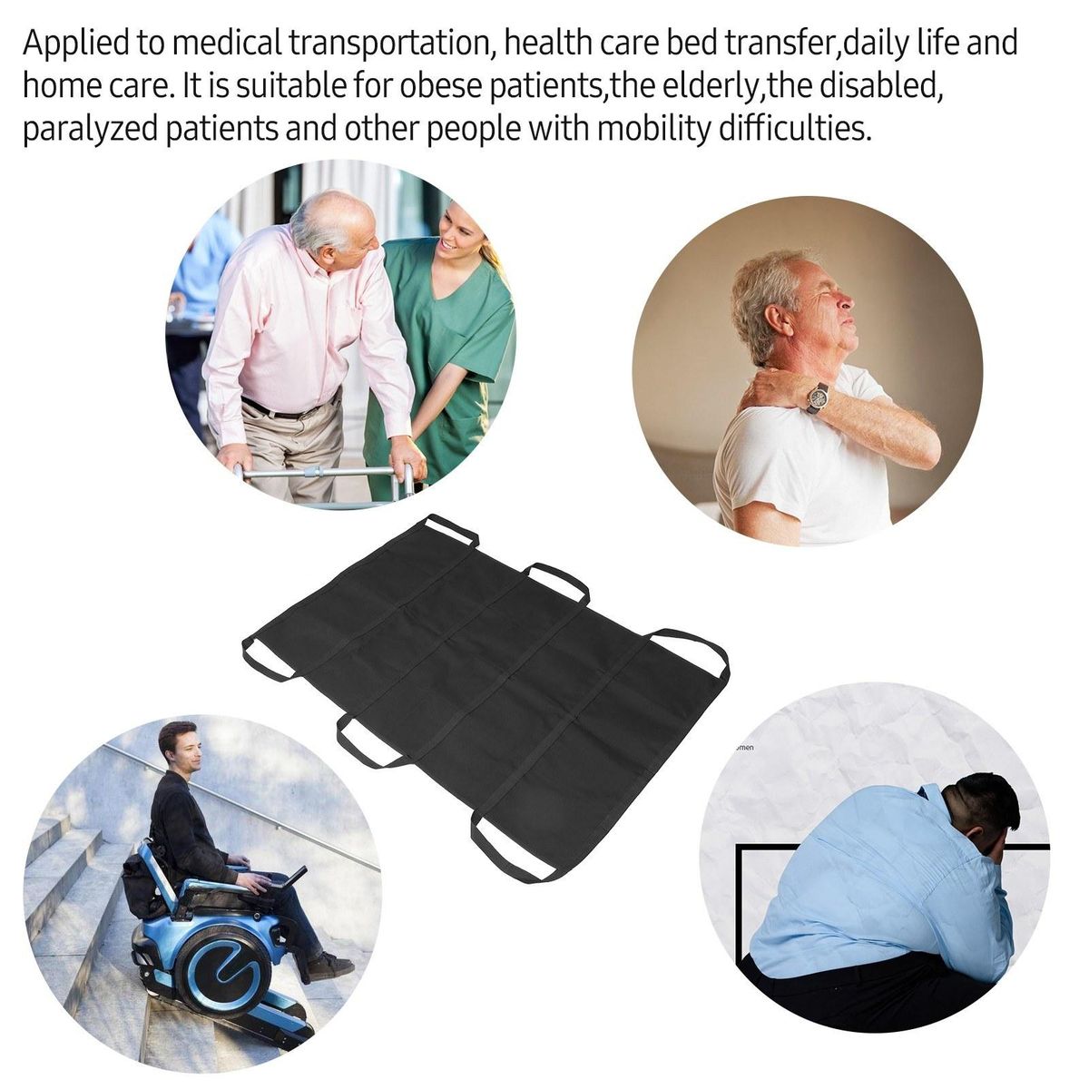Portable Transfer Belt with Carrying Straps Carrying Belt for Patient Elderly Disabled Transfer Strap Patient Transfer Sling Safety Pad for Paralytic Patients Conveyor Belt Body Lift Bed Nursing Supplies