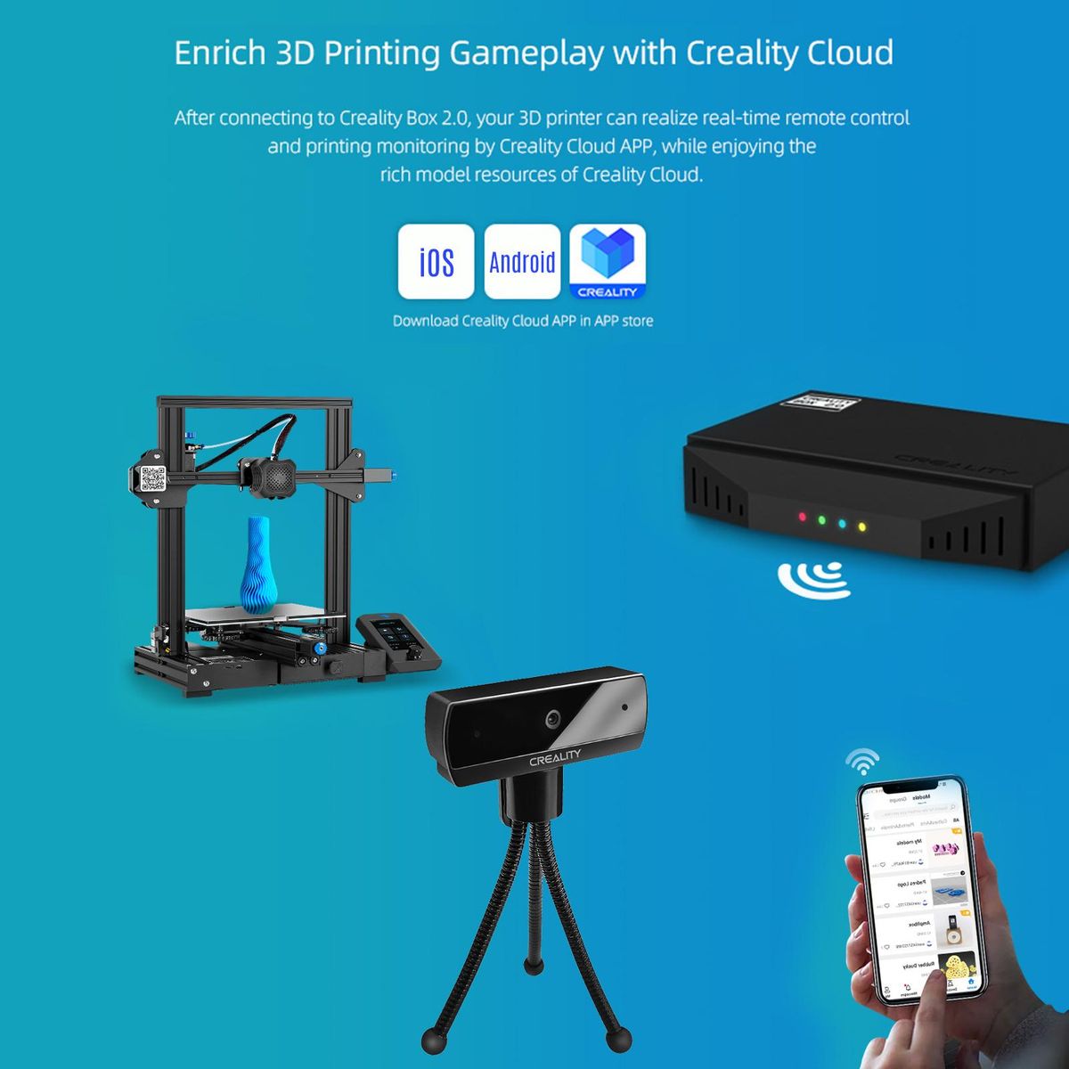 Creality 3D Printer Camera Monitor Smart Kit WiFi Box HD 1080P Real-Time Remote Control Time-lapse Photography for 3D Printing Cloud Slice Cloud Print with APP 8G TF Card Compatible with Most Creality 3D Printers CR-10 Ender-