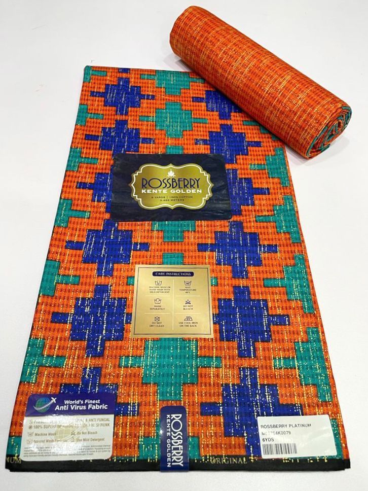 Ankara 6 Yard Multicolour Roseberry Kente Gold