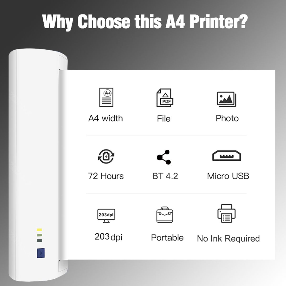 A4 Portable Thermal Printer 210mm Mini Mobile Photo Printer