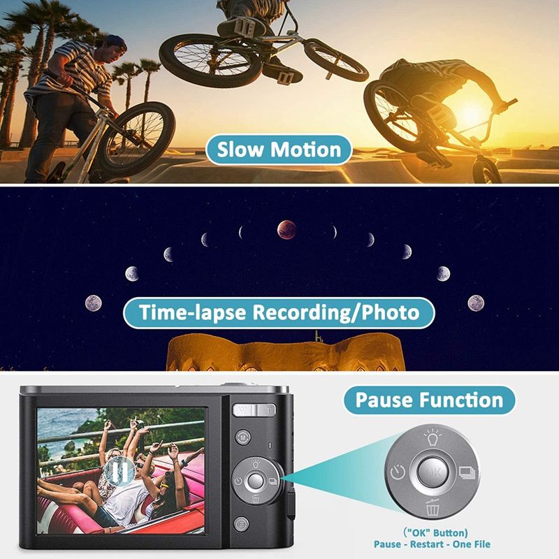 Brand Digital Camera 2.7K HD 44MP Vloing Camera With 16X Digital Zoom,Compact Pocket Camera With Fill Light For Kids Teens Black