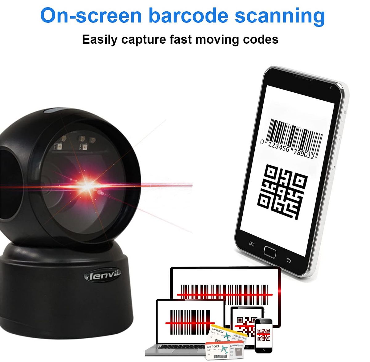 D7800 Desktop Barcode Scanner Omnidirectional Hands-Free Automatic USB QR Code Scanner, Capture Barcodes From Mobile Phone Screen, Automatic Image Sensing 2D Barcode Scanner
