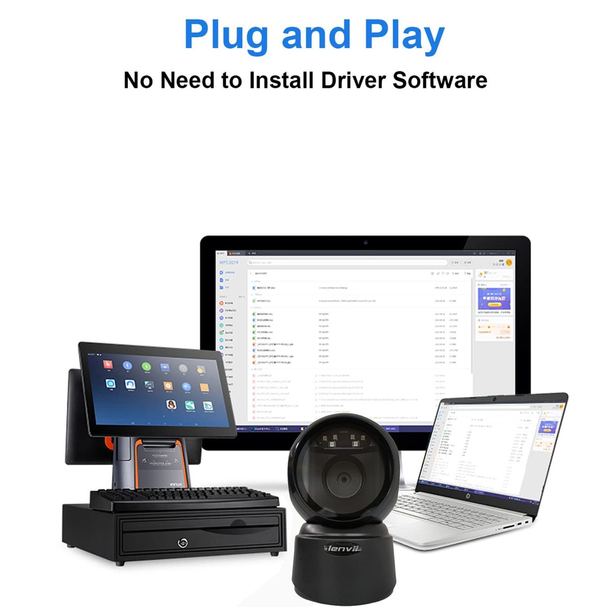 D7800 Desktop Barcode Scanner Omnidirectional Hands-Free Automatic USB QR Code Scanner, Capture Barcodes From Mobile Phone Screen, Automatic Image Sensing 2D Barcode Scanner