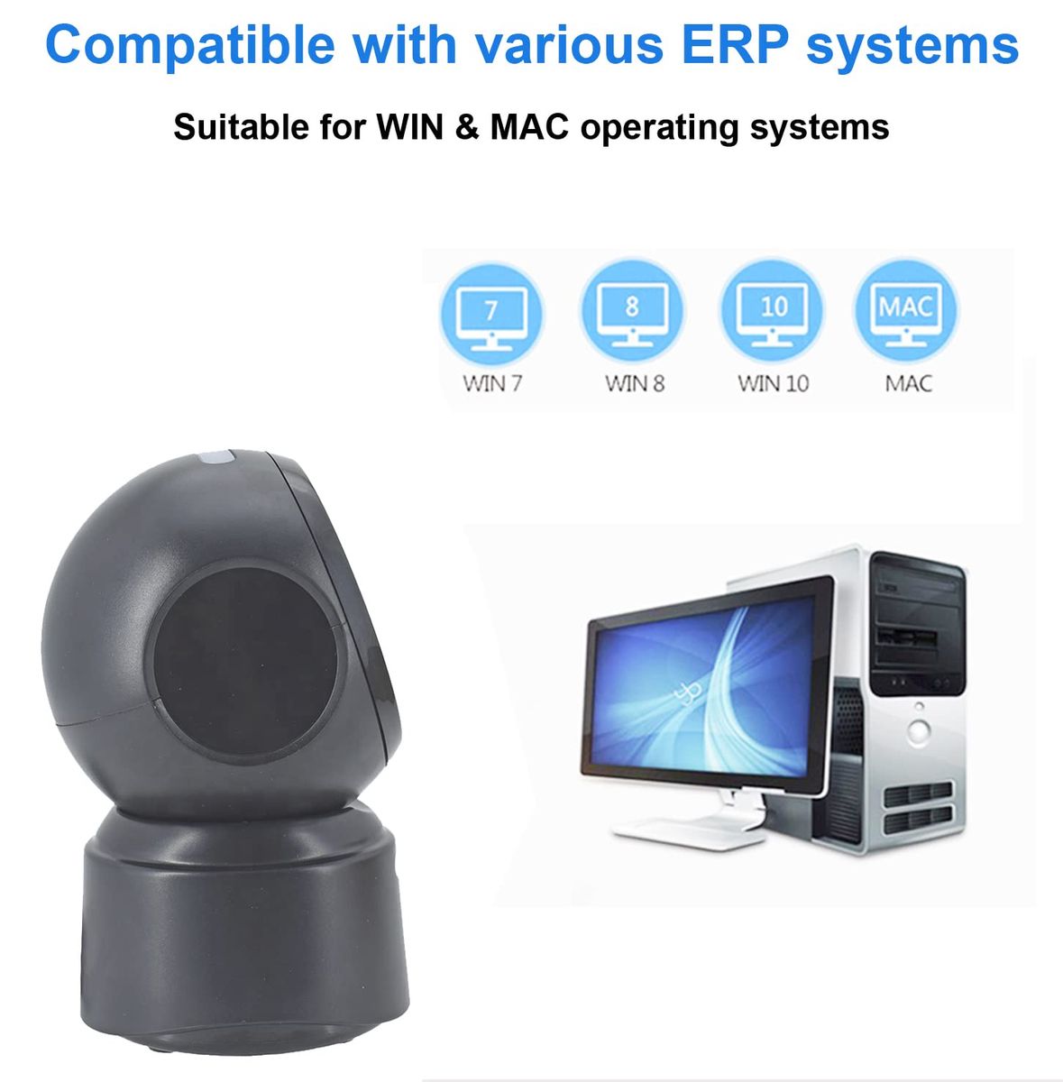 D7800 Desktop Barcode Scanner Omnidirectional Hands-Free Automatic USB QR Code Scanner, Capture Barcodes From Mobile Phone Screen, Automatic Image Sensing 2D Barcode Scanner
