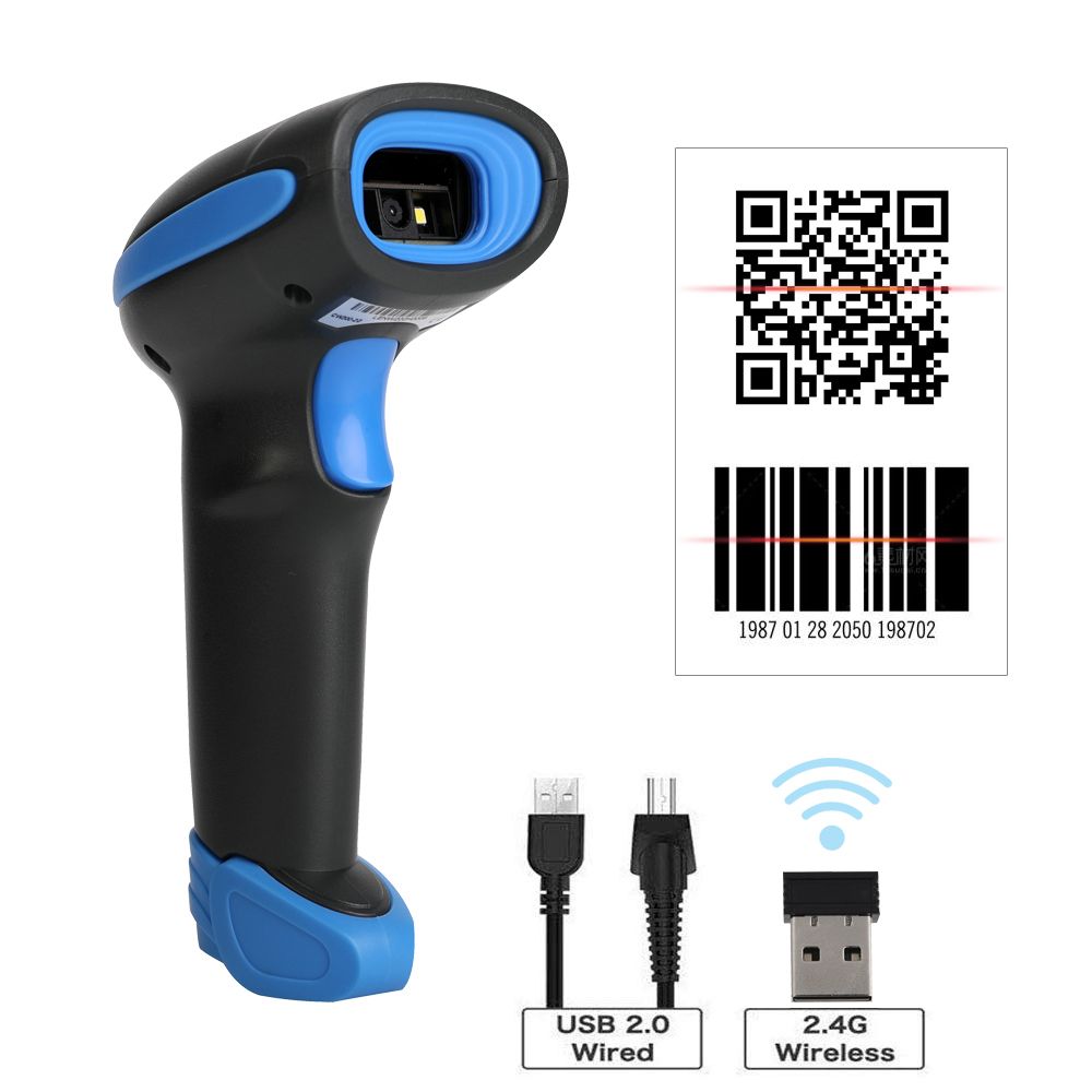 CW200 Wireless 2D Barcode Scanner Handheld 2D Barcode Scanner USB Wired 1D Barcode Reader 2 In 1 For Store, Supermarket, Warehouse (BLUE)