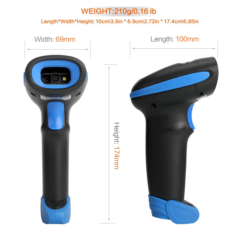 CW200 Wireless 2D Barcode Scanner Handheld 2D Barcode Scanner USB Wired 1D Barcode Reader 2 In 1 For Store, Supermarket, Warehouse (BLUE)