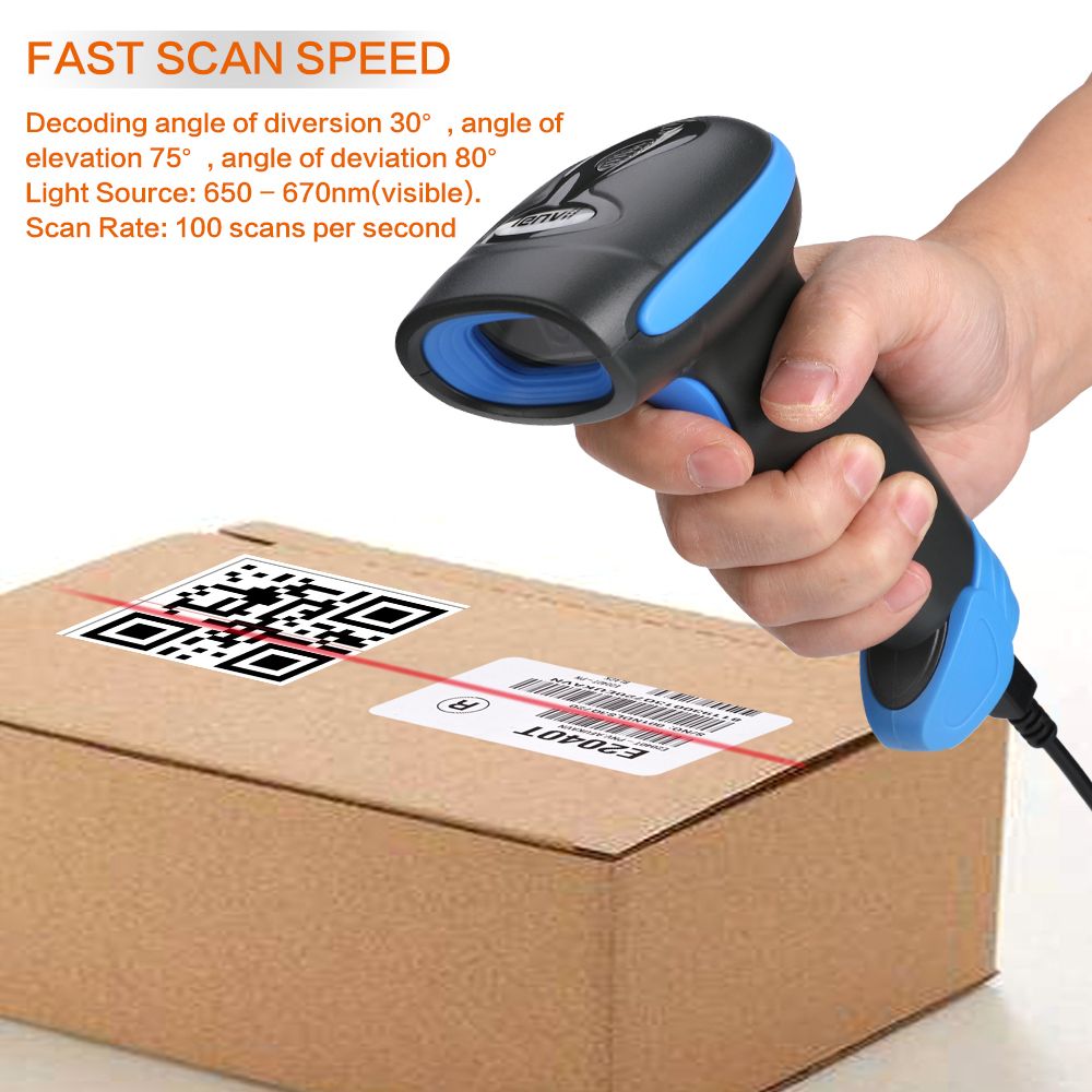 CW200 Wireless 2D Barcode Scanner Handheld 2D Barcode Scanner USB Wired 1D Barcode Reader 2 In 1 For Store, Supermarket, Warehouse (BLUE)