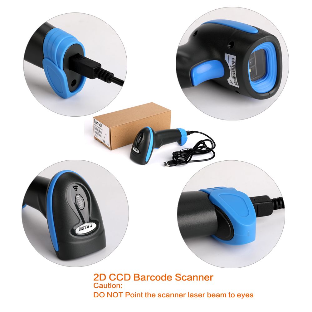 CW200 Wireless 2D Barcode Scanner Handheld 2D Barcode Scanner USB Wired 1D Barcode Reader 2 In 1 For Store, Supermarket, Warehouse (BLUE)