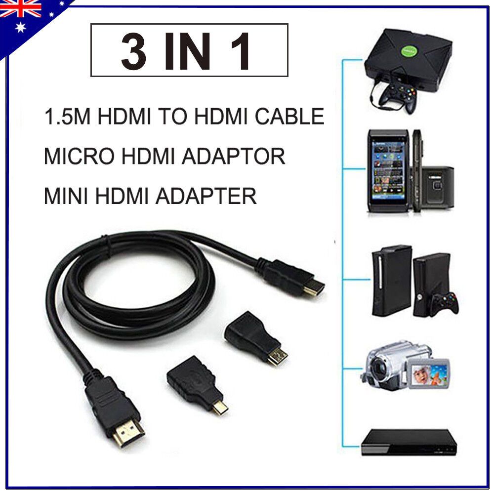 HDTV 3 IN 1 HDMI Cable Micro HDMI Adaptor Mini HDMI HDMI To HDMI Cable