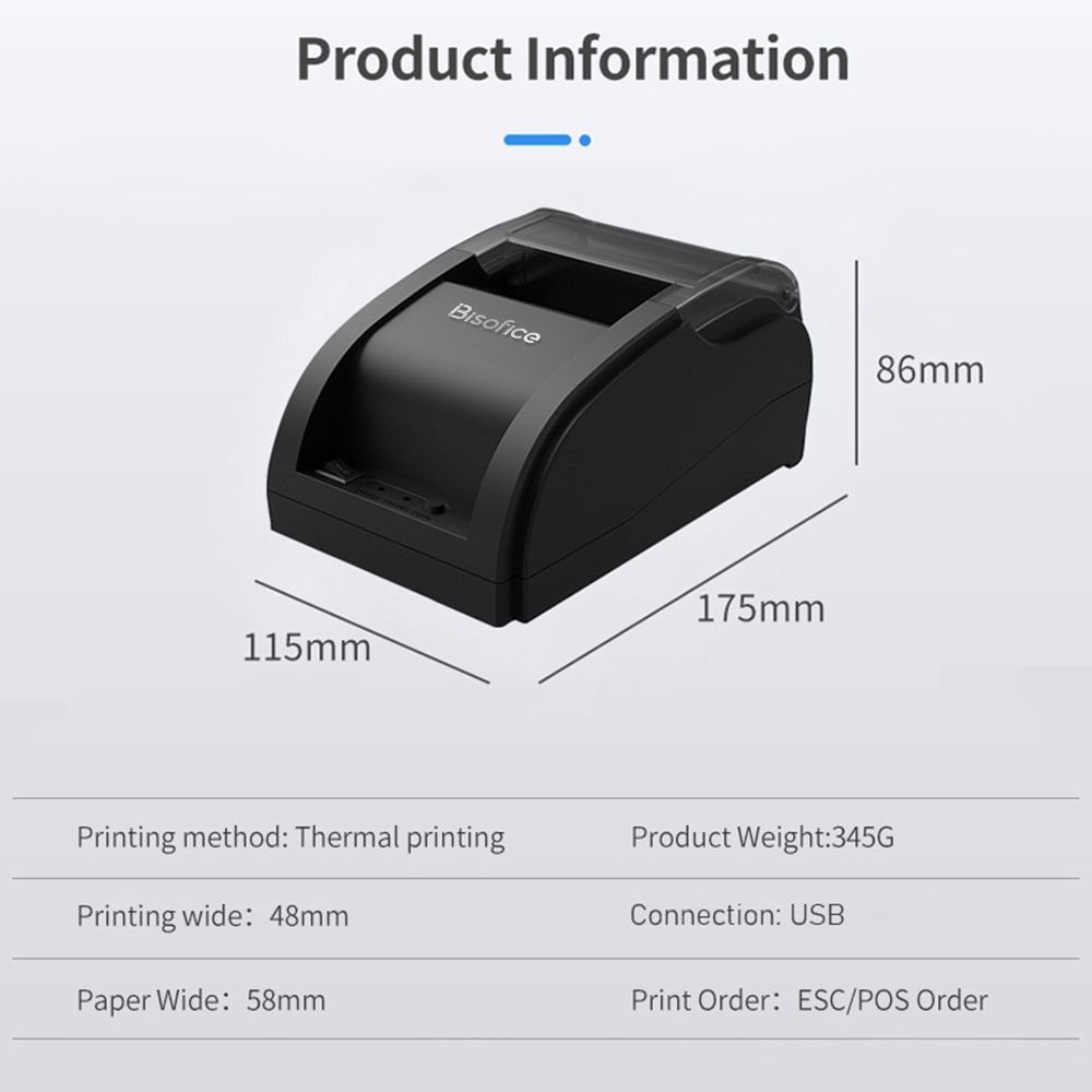 Desktop 58mm Thermal Receipt Printer Wired Barcode