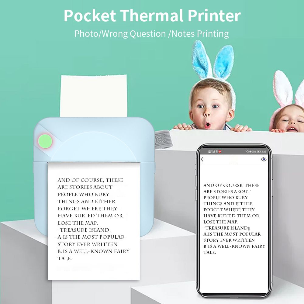 Portable Mini Thermal Printer Wirelessly BT 200dpi Photo