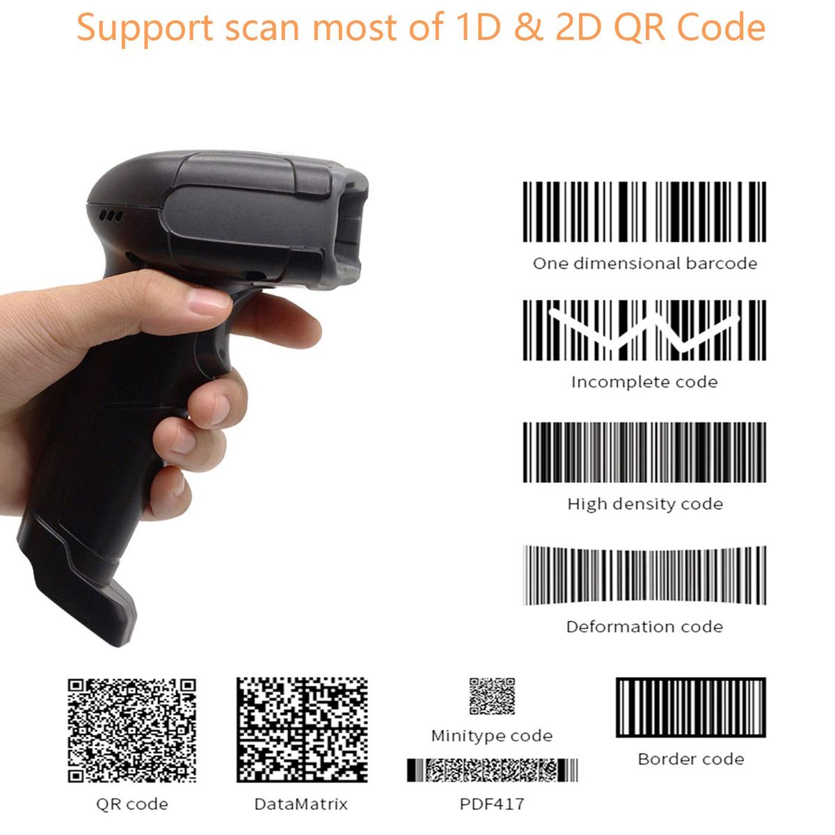F510 Wired 2D Barcode Scanner Handheld QR Code ScannSupermarketer USB Barcode Reader 1D Barcode Scanner For Shop, Logistics, Library
