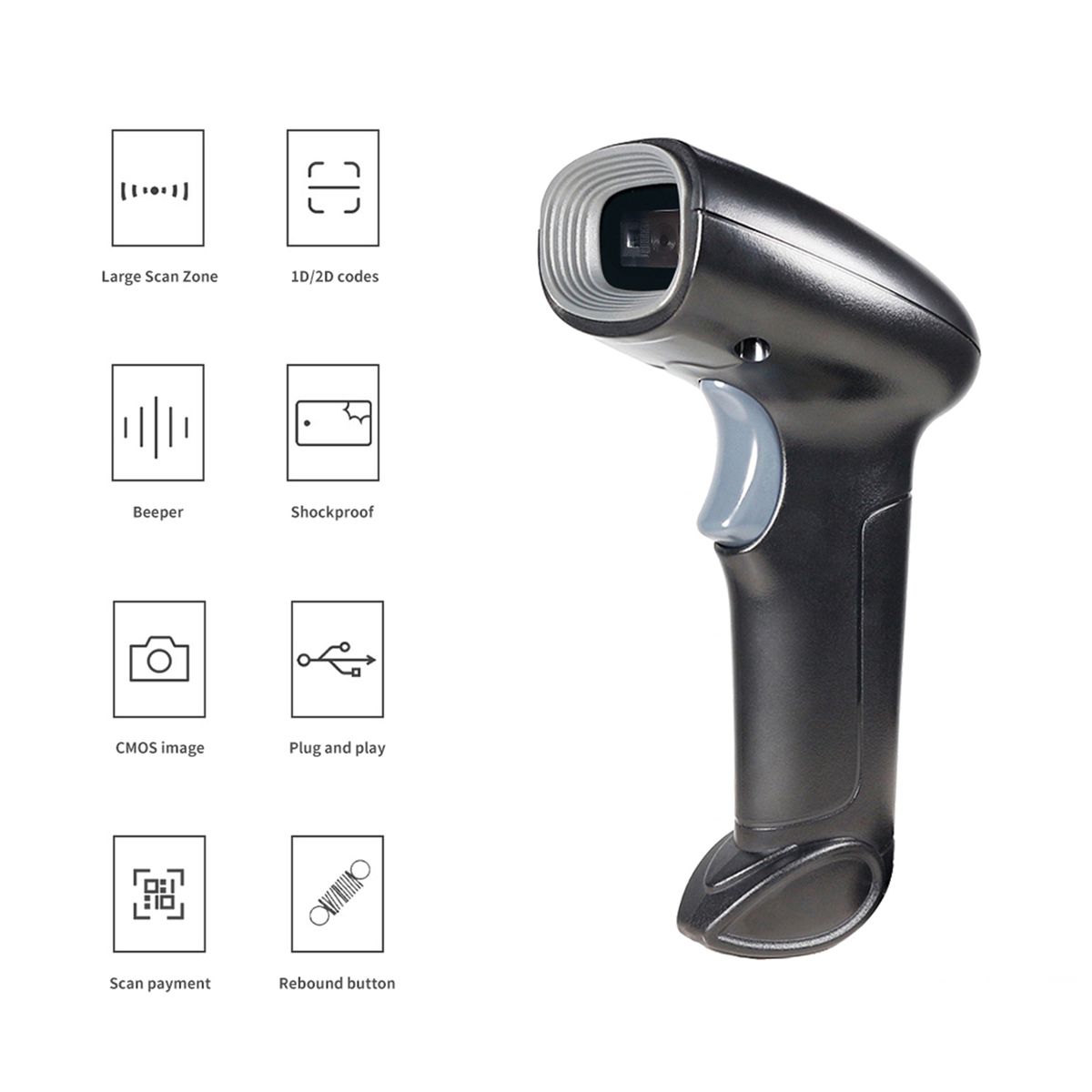 USB Barcode Scanner 1D 2D QR Handheld Wired Bar Code Reader