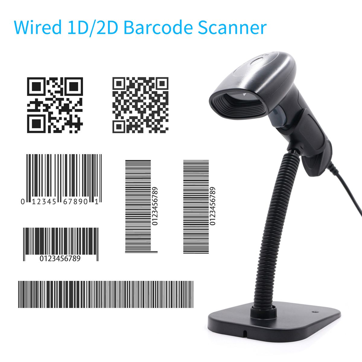 USB Barcode Scanner 1D 2D QR Handheld Wired Bar Code Reader
