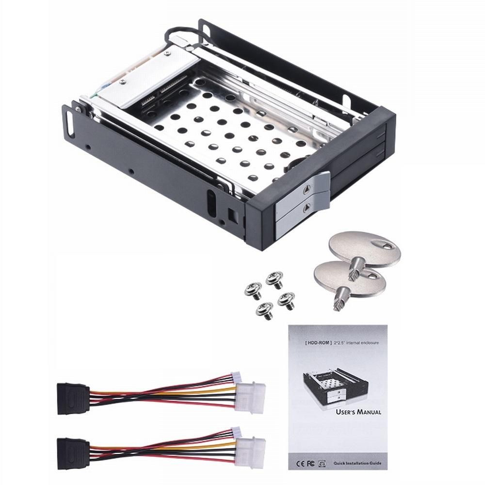 2.5 inch Internal Dual Slot Tool-free Hard Disk Rack Support Two 2.5 inch SATA HDD/SSD Safety Lock Design Support Hot Plug