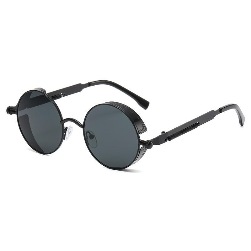 New steampunk series sunglasses metal spring leg round small frame sunglasses Indian hot style 58028 black frame gray film