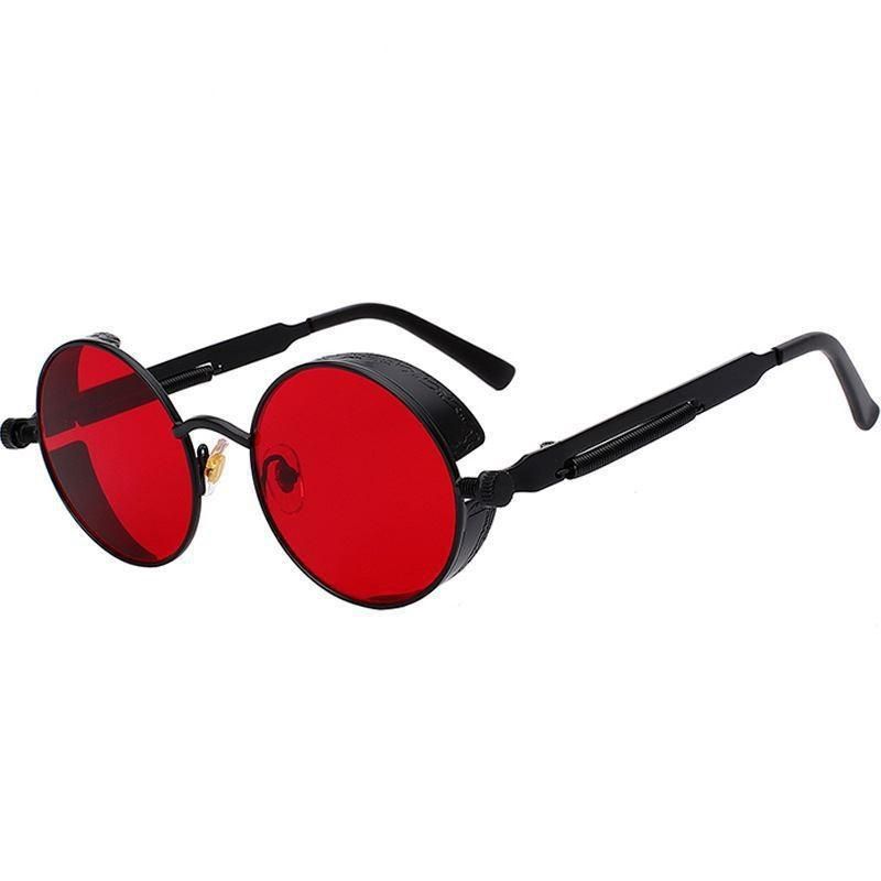 New steampunk series sunglasses metal spring leg round small frame sunglasses Indian hot style 58028 black frame gray film