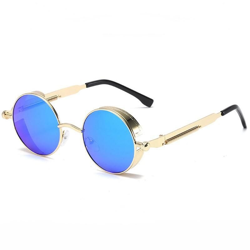 New steampunk series sunglasses metal spring leg round small frame sunglasses Indian hot style 58028 black frame gray film