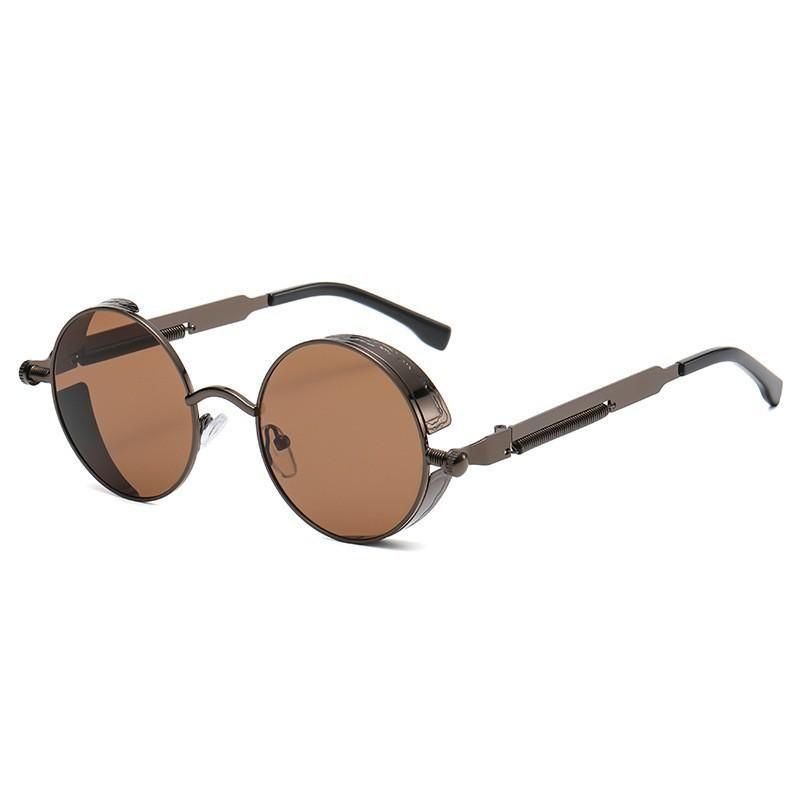 New steampunk series sunglasses metal spring leg round small frame sunglasses Indian hot style 58028 black frame gray film