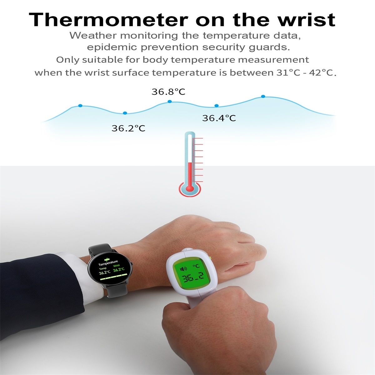 Smart Watch, IP68 Waterproof, Support Temperature/Heart Rate/Blood Pressure/Sleep  Monitoring(Silver)