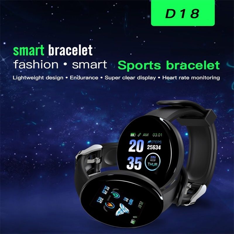 D18 1.3inch TFT Color Screen Smart Watch IP65 Waterproof,Support Call Reminder /Heart Rate Monitoring/Blood Pressure Monitoring/Sleep Monitoring(Green)